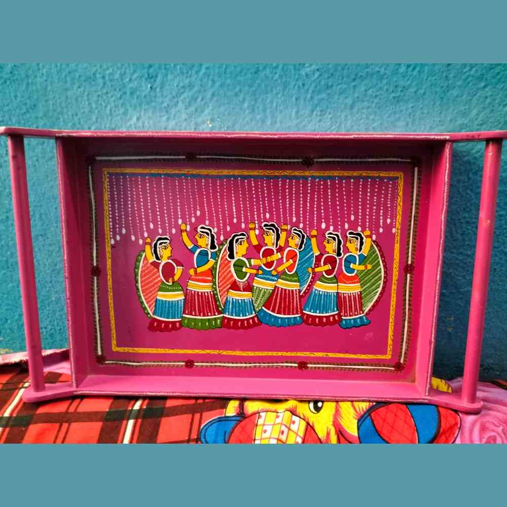 Tussar Saree with Madhubani Bride, Doli, and Kaahar Painting